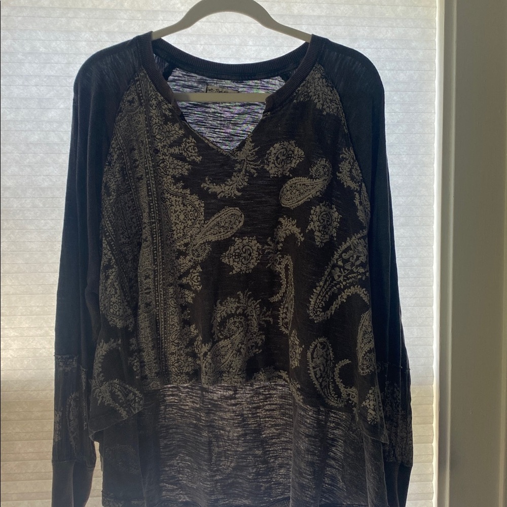 We The Free Black and Gray Textured Top